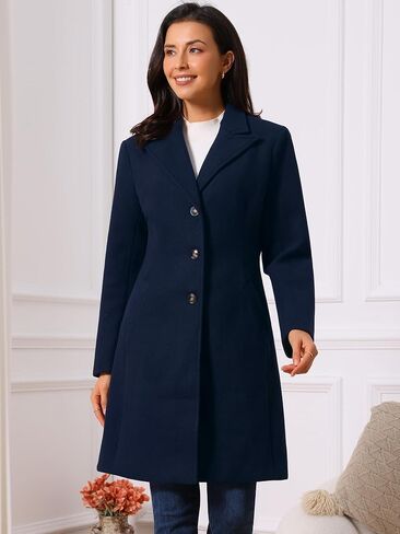 معطف نسائي بصدر واحد، معطف شتوي أنيق ذو طية صدر السترة وزر سفلي in Kuwait