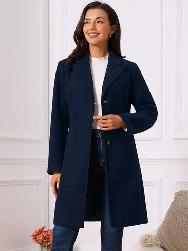 معطف نسائي بصدر واحد، معطف شتوي أنيق ذو طية صدر السترة وزر سفلي in Kuwait