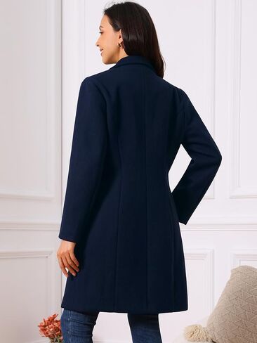 معطف نسائي بصدر واحد، معطف شتوي أنيق ذو طية صدر السترة وزر سفلي in Kuwait