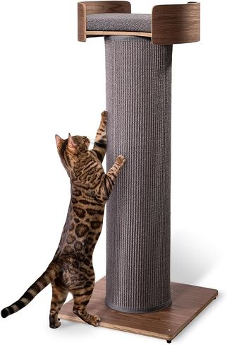 ONE FAST CAT - Giant Scratching Tower w/Perch - 44.5" Height with Replaceable Sisal and Removable Bed - Walnut in Saudi Arabia