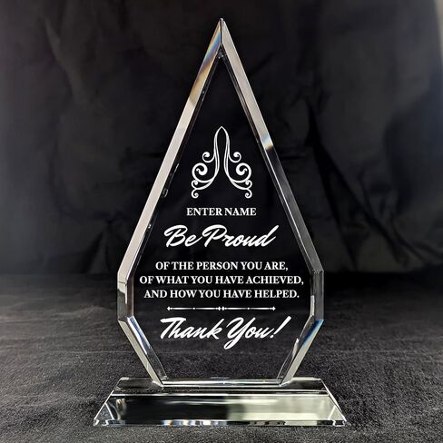 Personalized Engraved Thank You Award - Laser Engraved Design - Thank You - Add Your Own Text - Includes Gift Box - Thank You Award (Oval Facet Crystal) in Kuwait
