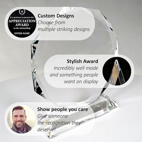 Personalized Engraved Thank You Award - Laser Engraved Design - Thank You - Add Your Own Text - Includes Gift Box - Thank You Award (Oval Facet Crystal) in Kuwait