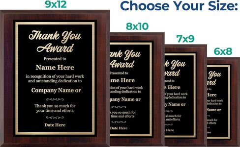 Personalized Thank You Plaque - جائزة Laser المحفورة - اختر حجمك - تخصيص الآن! (6x8) in Saudi Arabia