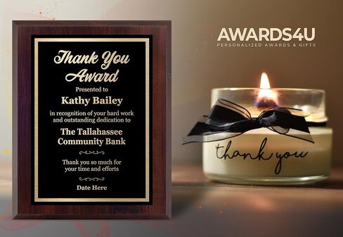 Personalized Thank You Plaque - جائزة Laser المحفورة - اختر حجمك - تخصيص الآن! (6x8) in Saudi Arabia