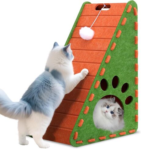 Cat Scratcher, Triangle Felt Cat Scratcher(Cat House), Vertical Integrated 3 in 1 Ramp Vertical Felt Cat Board(Brown Gray) in Saudi Arabia