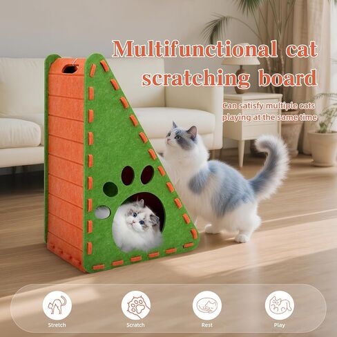 Cat Scratcher, Triangle Felt Cat Scratcher(Cat House), Vertical Integrated 3 in 1 Ramp Vertical Felt Cat Board(Brown Gray) in Saudi Arabia