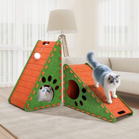 Cat Scratcher, Triangle Felt Cat Scratcher(Cat House), Vertical Integrated 3 in 1 Ramp Vertical Felt Cat Board(Brown Gray) in Saudi Arabia