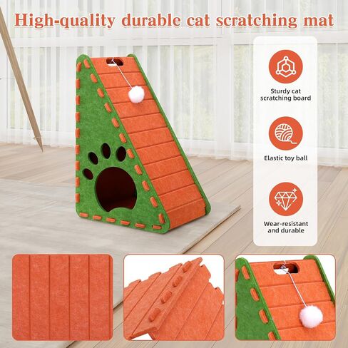Cat Scratcher, Triangle Felt Cat Scratcher(Cat House), Vertical Integrated 3 in 1 Ramp Vertical Felt Cat Board(Brown Gray) in Saudi Arabia