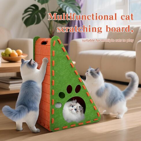 Cat Scratcher, Triangle Felt Cat Scratcher(Cat House), Vertical Integrated 3 in 1 Ramp Vertical Felt Cat Board(Brown Gray) in Saudi Arabia