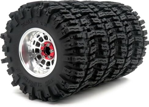 Hobbysoul RC 2.2 Mud Slingers Tyres 124mm Tend & 2.2 Beadlock Wheels Admable Threadable 2.2 Rims Black for RC Mud Crawler Trail Gen8 Gen8 Everest 10 Axial Capra Wraith ، (4 pack ، trembed) in Kuwait