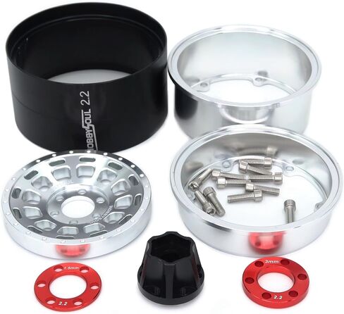 Hobbysoul RC 2.2 Mud Slingers Tyres 124mm Tend & 2.2 Beadlock Wheels Admable Threadable 2.2 Rims Black for RC Mud Crawler Trail Gen8 Gen8 Everest 10 Axial Capra Wraith ، (4 pack ، trembed) in Kuwait
