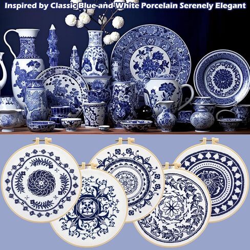 LOADSFUN 5 Pieces Embroidery Kit for Beginners, Cross Stitch Kits with Stamped Patterns,Hoop,Threads,Needle Threader Needlepoint Kits Crafts for Adults Step by Step Instructions Video in Saudi Arabia