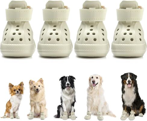 Dog Shoes for Hot Pavement - Breathable Dog Sandals with Non Slip Soles & Reflective Straps, Easy ON & Off, Easy-Clean Summer Outdoor Pet Boots for Small Medium Large Dogs, Beige, 7 in Saudi Arabia