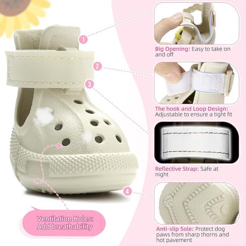 Dog Shoes for Hot Pavement - Breathable Dog Sandals with Non Slip Soles & Reflective Straps, Easy ON & Off, Easy-Clean Summer Outdoor Pet Boots for Small Medium Large Dogs, Beige, 7 in Saudi Arabia