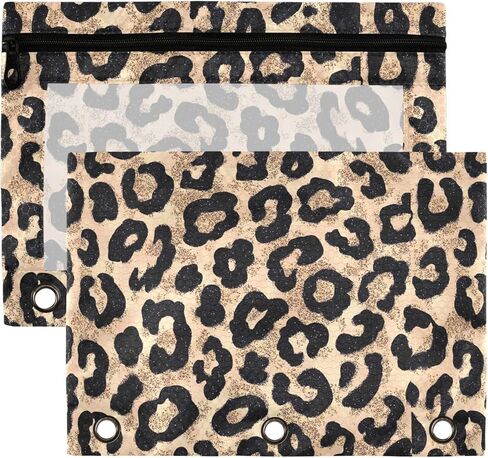 Cheetah Brown Golden Binder Pouches 3 Ring for Boys Girls School Office College Supplies Leopard Black Pencil Pouches Case Bag with Clear Window and Zipper 2 Pack in Saudi Arabia
