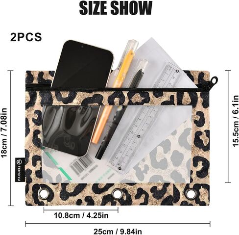 Cheetah Brown Golden Binder Pouches 3 Ring for Boys Girls School Office College Supplies Leopard Black Pencil Pouches Case Bag with Clear Window and Zipper 2 Pack in Saudi Arabia
