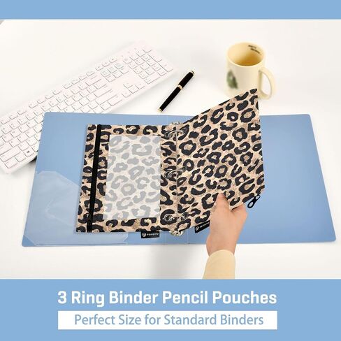 Cheetah Brown Golden Binder Pouches 3 Ring for Boys Girls School Office College Supplies Leopard Black Pencil Pouches Case Bag with Clear Window and Zipper 2 Pack in Saudi Arabia