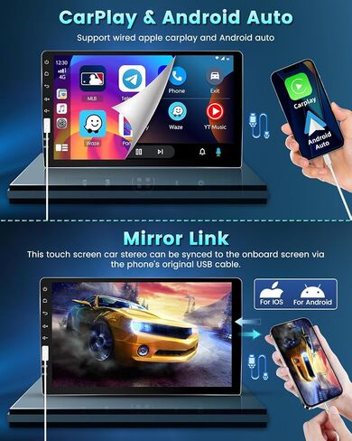 9 Inch Touch Screen Single Din Car Stereo with Apple Carplay Android Auto, Hikity Car Radio Bluetooth Car Audio Support Mirror Link FM AM/USB/EQ Setting + Backup Camera in Saudi Arabia