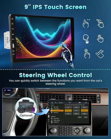 9 Inch Touch Screen Single Din Car Stereo with Apple Carplay Android Auto, Hikity Car Radio Bluetooth Car Audio Support Mirror Link FM AM/USB/EQ Setting + Backup Camera in Saudi Arabia