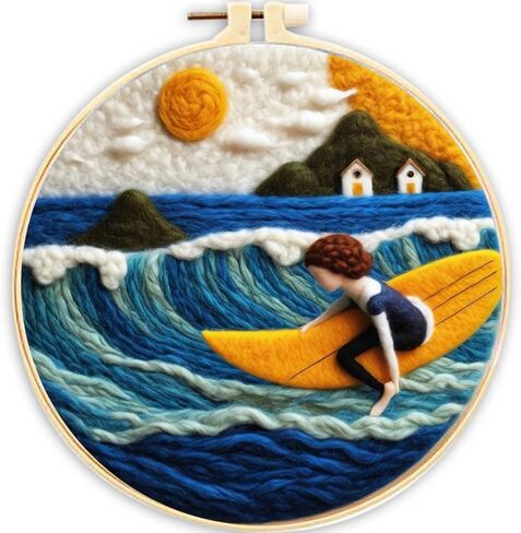 3 Sets Wool Felt Sets Seascape Scenery Needle Felting Kits DIY Handmade Wool Felt Painting Kits Home Decor Needle Felt Starter Sets Gifts with Instructions and Foam Pad for Beginners (Blue) in Saudi Arabia