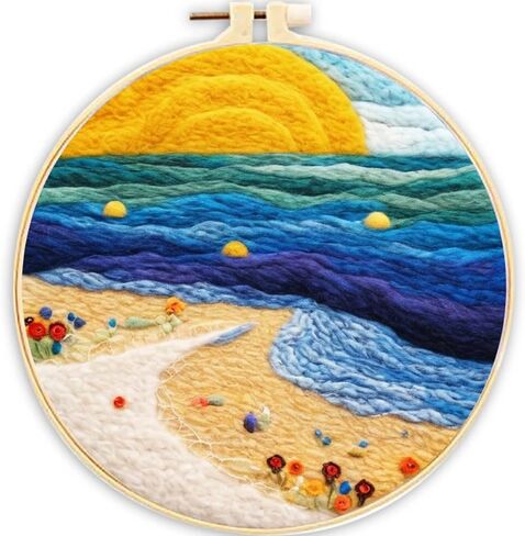 3 Sets Wool Felt Sets Seascape Scenery Needle Felting Kits DIY Handmade Wool Felt Painting Kits Home Decor Needle Felt Starter Sets Gifts with Instructions and Foam Pad for Beginners (Blue) in Saudi Arabia