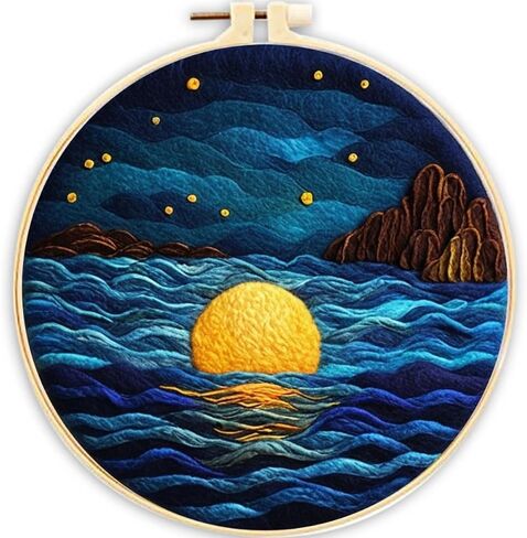 3 Sets Wool Felt Sets Seascape Scenery Needle Felting Kits DIY Handmade Wool Felt Painting Kits Home Decor Needle Felt Starter Sets Gifts with Instructions and Foam Pad for Beginners (Blue) in Saudi Arabia