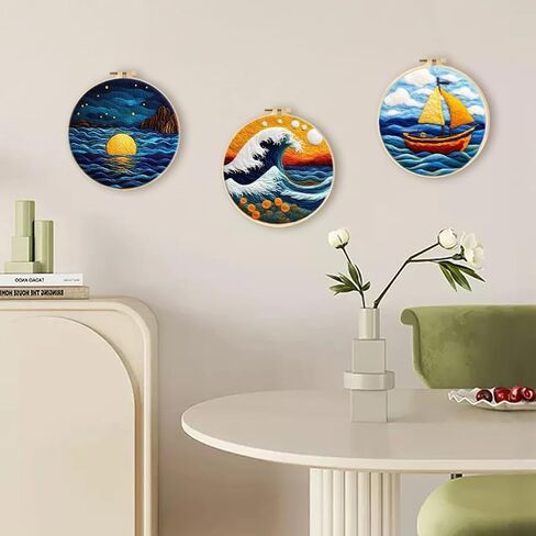 3 Sets Wool Felt Sets Seascape Scenery Needle Felting Kits DIY Handmade Wool Felt Painting Kits Home Decor Needle Felt Starter Sets Gifts with Instructions and Foam Pad for Beginners (Blue) in Saudi Arabia