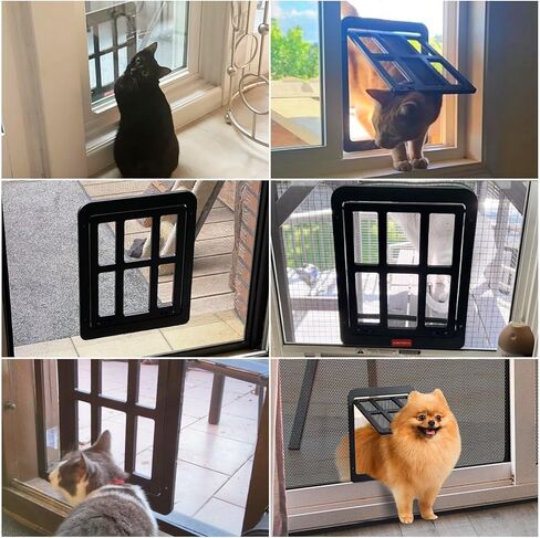 Namsan Dog Door for Screen Door, Passage 12 x 14 inches, Doggy Door for Sliding Door, Pet Screen Window, Magnetic Flap Auto Closing, Screen Door with Doggie Door Built in, Lockable, Black in Kuwait