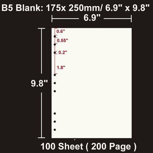 B5 Refill Paper 9 Hole Punched Filler Paper Refills for B5 Loose Leaf Notebook Travel Journal Personal Diary Planner Binder Scrapbook, 80 Sheet, 160 Page, Blank Paper, 6.9 Inches x 9.8 Inches in Saudi Arabia
