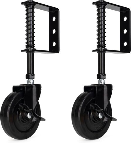4" Heavy Duty Spring Loaded Gate Caster Wheel with Side Brake, Drag Gate Wheels with 360° Swivel for Wooden Gate Fence, Metal Tube Gate, Anti Sag Gate Kit, 330 Lbs Capacity, 1 Pac, Black in Kuwait