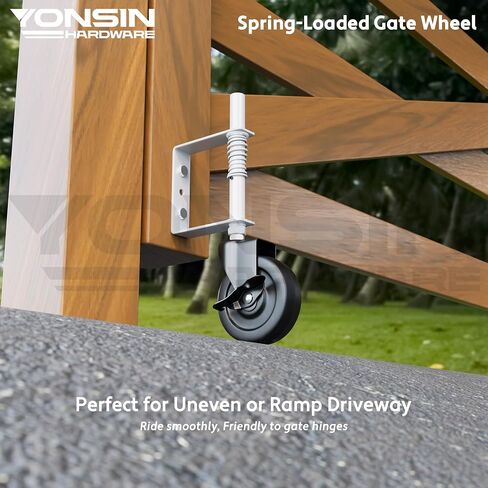 4" Heavy Duty Spring Loaded Gate Caster Wheel with Side Brake, Drag Gate Wheels with 360° Swivel for Wooden Gate Fence, Metal Tube Gate, Anti Sag Gate Kit, 330 Lbs Capacity, 1 Pac, Black in Kuwait