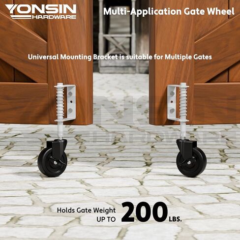 4" Heavy Duty Spring Loaded Gate Caster Wheel with Side Brake, Drag Gate Wheels with 360° Swivel for Wooden Gate Fence, Metal Tube Gate, Anti Sag Gate Kit, 330 Lbs Capacity, 1 Pac, Black in Kuwait