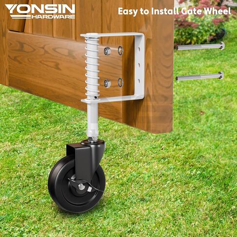 4" Heavy Duty Spring Loaded Gate Caster Wheel with Side Brake, Drag Gate Wheels with 360° Swivel for Wooden Gate Fence, Metal Tube Gate, Anti Sag Gate Kit, 330 Lbs Capacity, 1 Pac, Black in Kuwait