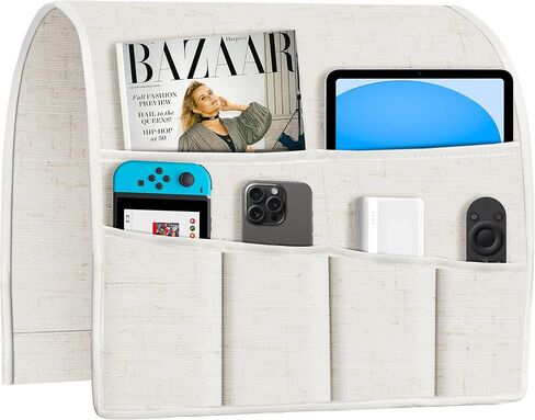 Joywell Sofa Armrest Organizer حامل التحكم عن بُعد لـ Recliner Couch Organizer Caddy Bed حامل عن بُعد مع 6 جيوب للمجلات والكمبيوتر اللوحي والهاتف و iPad و Beige in Kuwait