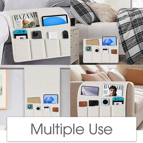 Joywell Sofa Armrest Organizer حامل التحكم عن بُعد لـ Recliner Couch Organizer Caddy Bed حامل عن بُعد مع 6 جيوب للمجلات والكمبيوتر اللوحي والهاتف و iPad و Beige in Kuwait