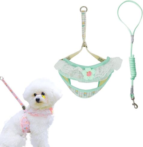Cat Harness Collar and Leash Set, Sweet Lace Floral Kitten Collar, Escape Proof Puppy Chest Harness, Adjustable Cute Harness Leash Set for Cat Puppy Dog Outdoor Walking (Pink, S) in Kuwait