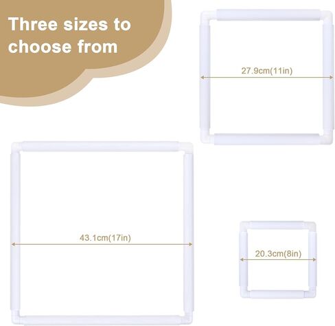 Square Embroidery Cross Stitch Frame Hoops, 8'' + 11'' + 17'' Cross Stitch Scroll Frames, Rectangular Embroidery Snap Frames DIY Sewing Tool for Quilting, Needlepoint, Silk-Painting (White) in Kuwait