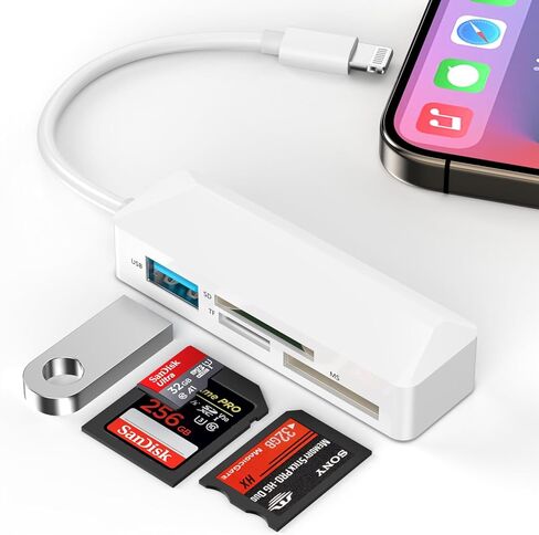 Lightning to SD Card Reader for iPhone, [Apple MFi Certified] SD/TF/XD Memory Card Reader for iPhone, Supports SD/TF/XD Cards Trail Camera Viewer for iPhone 14 13 12 11 XS XR X 8 iPad, Plug and Play in Saudi Arabia