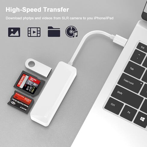 Lightning to SD Card Reader for iPhone, [Apple MFi Certified] SD/TF/XD Memory Card Reader for iPhone, Supports SD/TF/XD Cards Trail Camera Viewer for iPhone 14 13 12 11 XS XR X 8 iPad, Plug and Play in Saudi Arabia