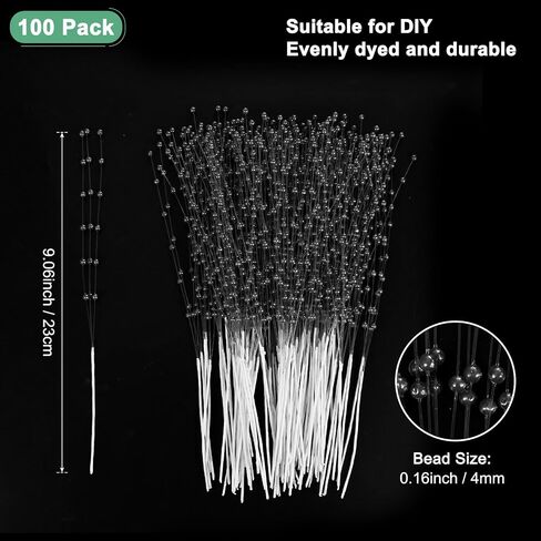 100 pack string stick stick 9 inch 4mm 4mm pearls string headed stick pearl beaud bead bead string garland for diy crafts/bouquet/Christmas/Wedding/Party [Black] in Kuwait