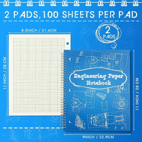 Colarr Engineering Computation Pad 8.5" x 11" Engineering Wirebound Spiral Notebook Grid Pad 5 Squares Per Inch Graph Paper 100 Sheets Per Pad for Drafting Drawing Blueprint Sketching (Gold,5 Pads) in Saudi Arabia