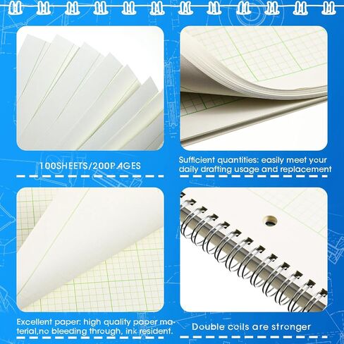 Colarr Engineering Computation Pad 8.5" x 11" Engineering Wirebound Spiral Notebook Grid Pad 5 Squares Per Inch Graph Paper 100 Sheets Per Pad for Drafting Drawing Blueprint Sketching (Gold,5 Pads) in Saudi Arabia