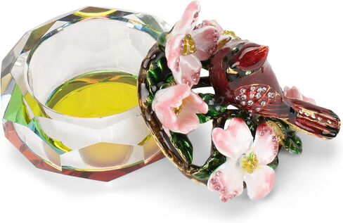 Cottage Garden Multifaceted Glass Dimensional Ornamental Trinket Jewelry Ring Earring Antique Style Vintage Collectible Figurine Keepsake Box with Bejeweled Crystals, Yellow Butterfly Plumeria in Saudi Arabia