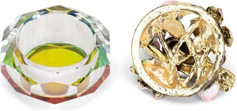 Cottage Garden Multifaceted Glass Dimensional Ornamental Trinket Jewelry Ring Earring Antique Style Vintage Collectible Figurine Keepsake Box with Bejeweled Crystals, Yellow Butterfly Plumeria in Saudi Arabia