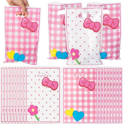 50pcs لطيف الكرتون الوردي الأزرق في هاواي الحزب لصالح حقيبة الحلوى أكياس طباعة أنماط زهرة مع مقابض هدايا الوجبات الخفيفة البلاستيك كيس للبنينا يا رضيع عيد ميلاد استحمام الطفل الحدث لصالح اللوازم in Saudi Arabia