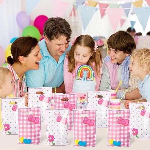 50pcs لطيف الكرتون الوردي الأزرق في هاواي الحزب لصالح حقيبة الحلوى أكياس طباعة أنماط زهرة مع مقابض هدايا الوجبات الخفيفة البلاستيك كيس للبنينا يا رضيع عيد ميلاد استحمام الطفل الحدث لصالح اللوازم in Saudi Arabia