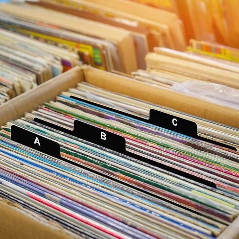 Marspark 26 Pcs Vinyl Album Dividers A-Z Record Divider DVD CD File Alphabet Record Organizer with Alphabetical Tab Album Storage Holder for Vinyl LP Collection Library Bin Black (Vertical) in Kuwait