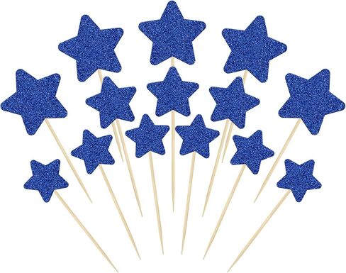 Gyufise 42Pcs Mixed Size Deep Blue Little Star Cupcake Toppers Glitter Twinkle Star Cupcake Picks for Wedding Engagement Bridal Shower Baby Shower Birthday Party Cake Decorations Supplies in Saudi Arabia