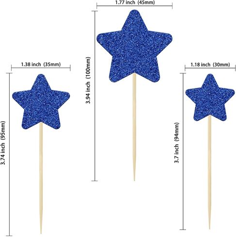 Gyufise 42Pcs Mixed Size Deep Blue Little Star Cupcake Toppers Glitter Twinkle Star Cupcake Picks for Wedding Engagement Bridal Shower Baby Shower Birthday Party Cake Decorations Supplies in Saudi Arabia