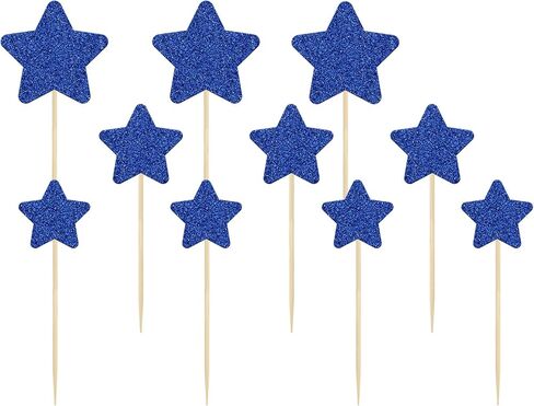 Gyufise 42Pcs Mixed Size Deep Blue Little Star Cupcake Toppers Glitter Twinkle Star Cupcake Picks for Wedding Engagement Bridal Shower Baby Shower Birthday Party Cake Decorations Supplies in Saudi Arabia